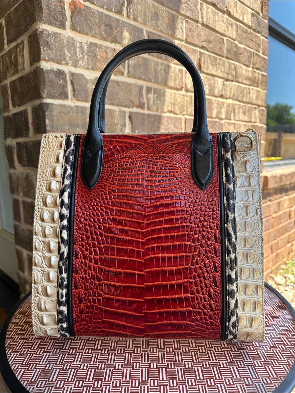 The Brahmin Caroline satchel in red croc embossed leather purse handbag - Picture 2 of 11